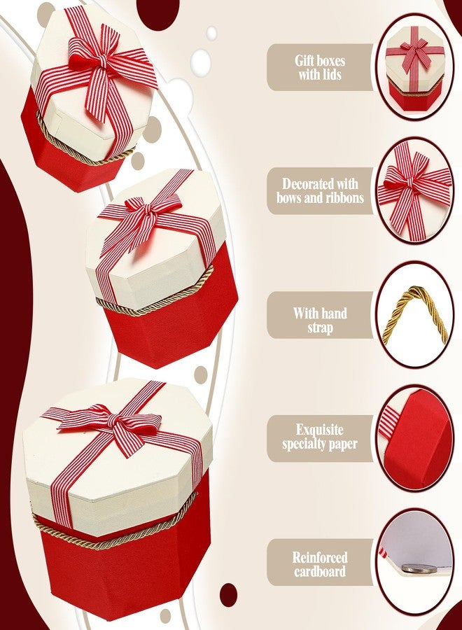 ReliThick 6 Pack Valentines Day Large Nesting Gift Boxes with Lid Ribbon Assorted Sizes Octagonal Shaped Boxes for Presents Wrapping Gift Wedding Anniversary Birthday Party Favor(Red and White) - Image 5